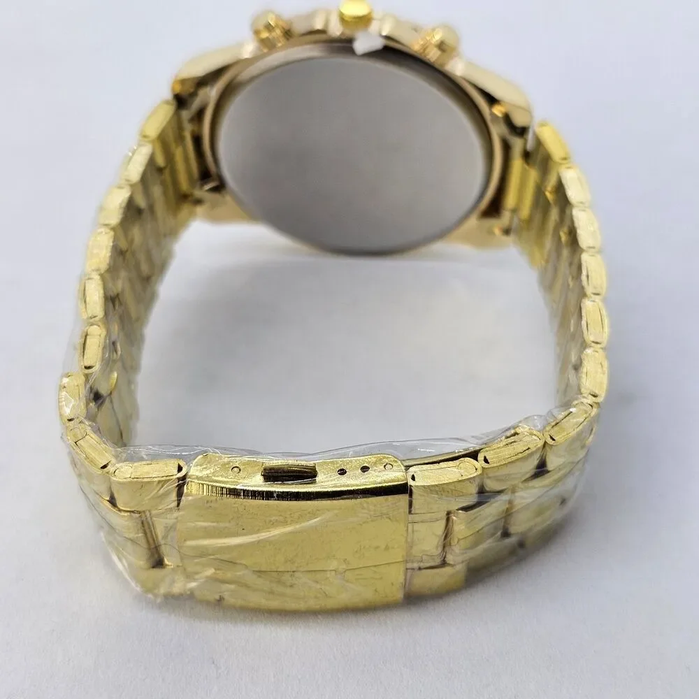 Men's Watch Bracelet‎ Set 43MM Black Dial Date Gold Bracelet Band 8